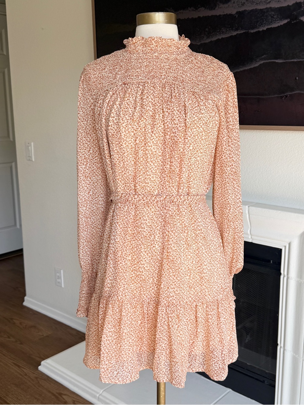 Boho Cottagecore Ditsy Floral Tiered Ruffle Mini Dress Prairie Peasant Sz S